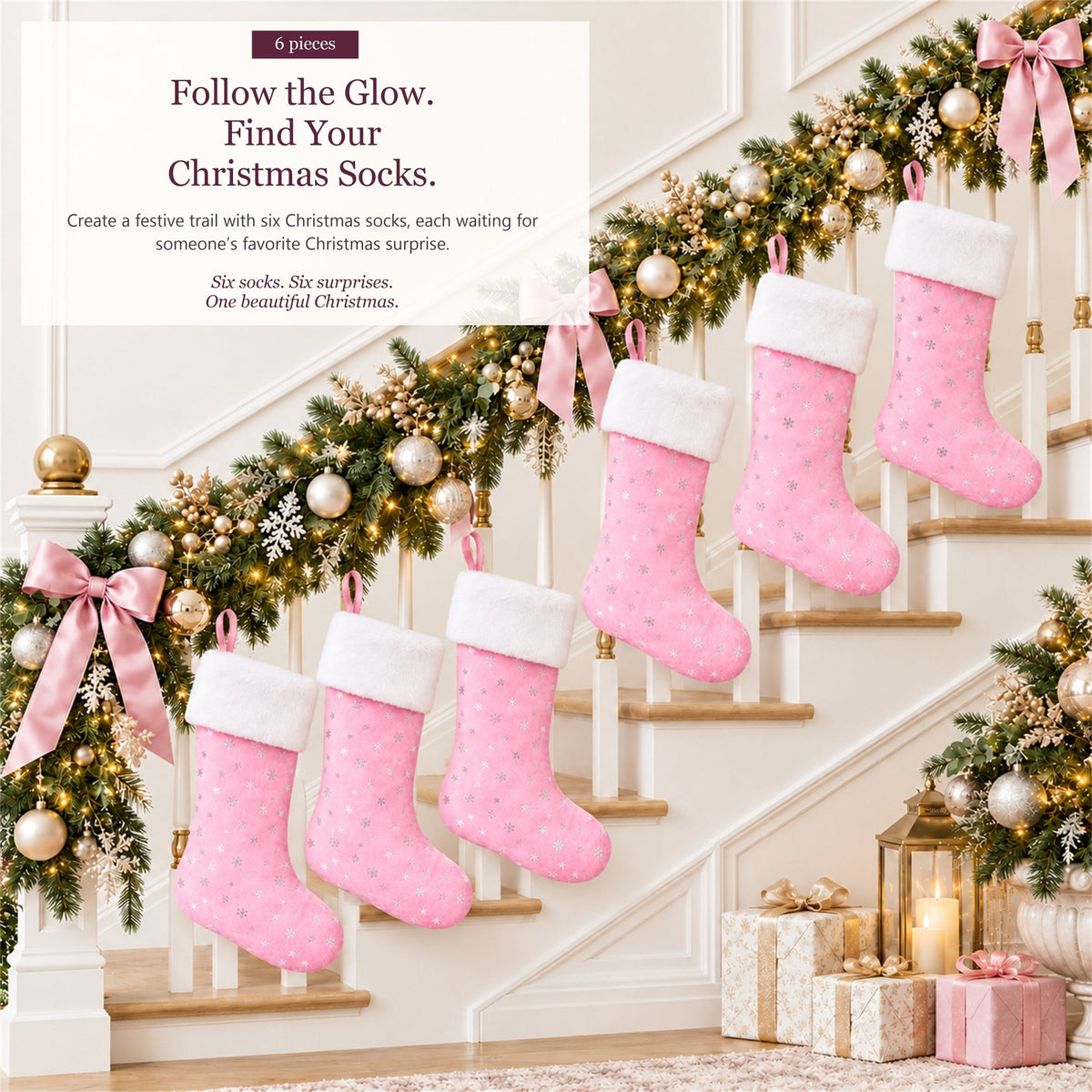 Gloveleya Pink Christmas Stockings – Set of 6 - Gloveleya Official