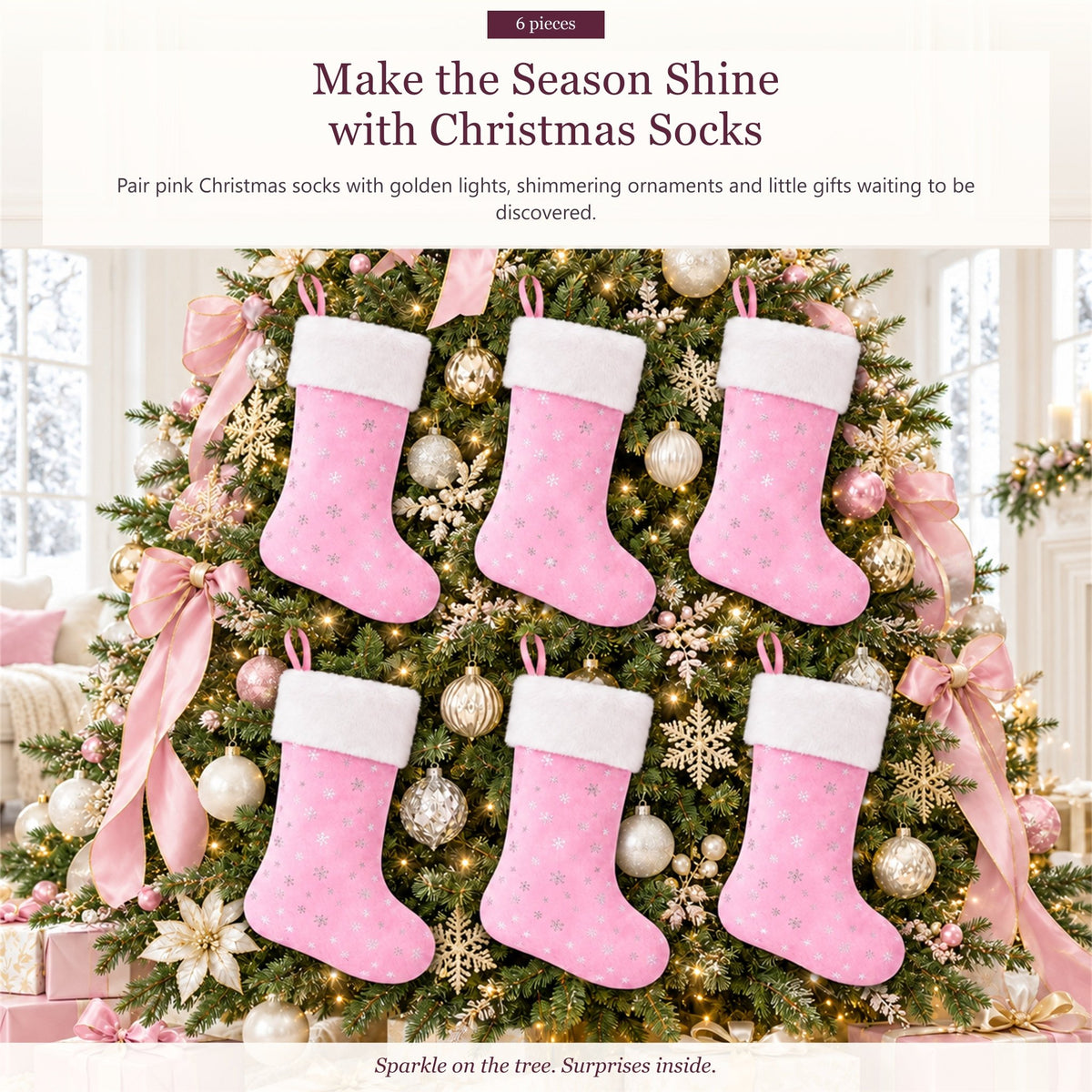 Gloveleya Pink Christmas Stockings – Set of 6 - Gloveleya Official