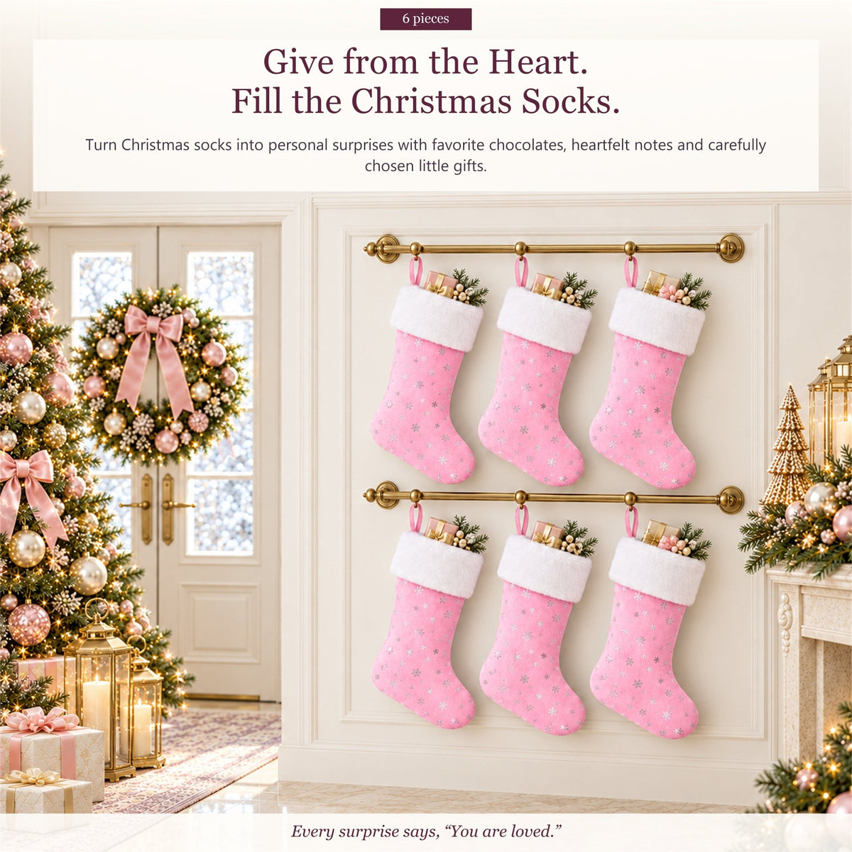 Gloveleya Pink Christmas Stockings – Set of 6 - Gloveleya Official