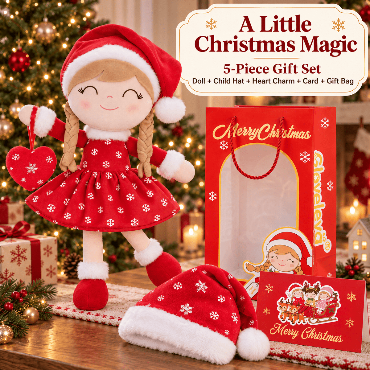 Gloveleya Red Christmas Doll Gift Set – Light Skin – 5 Pieces - Gloveleya Official