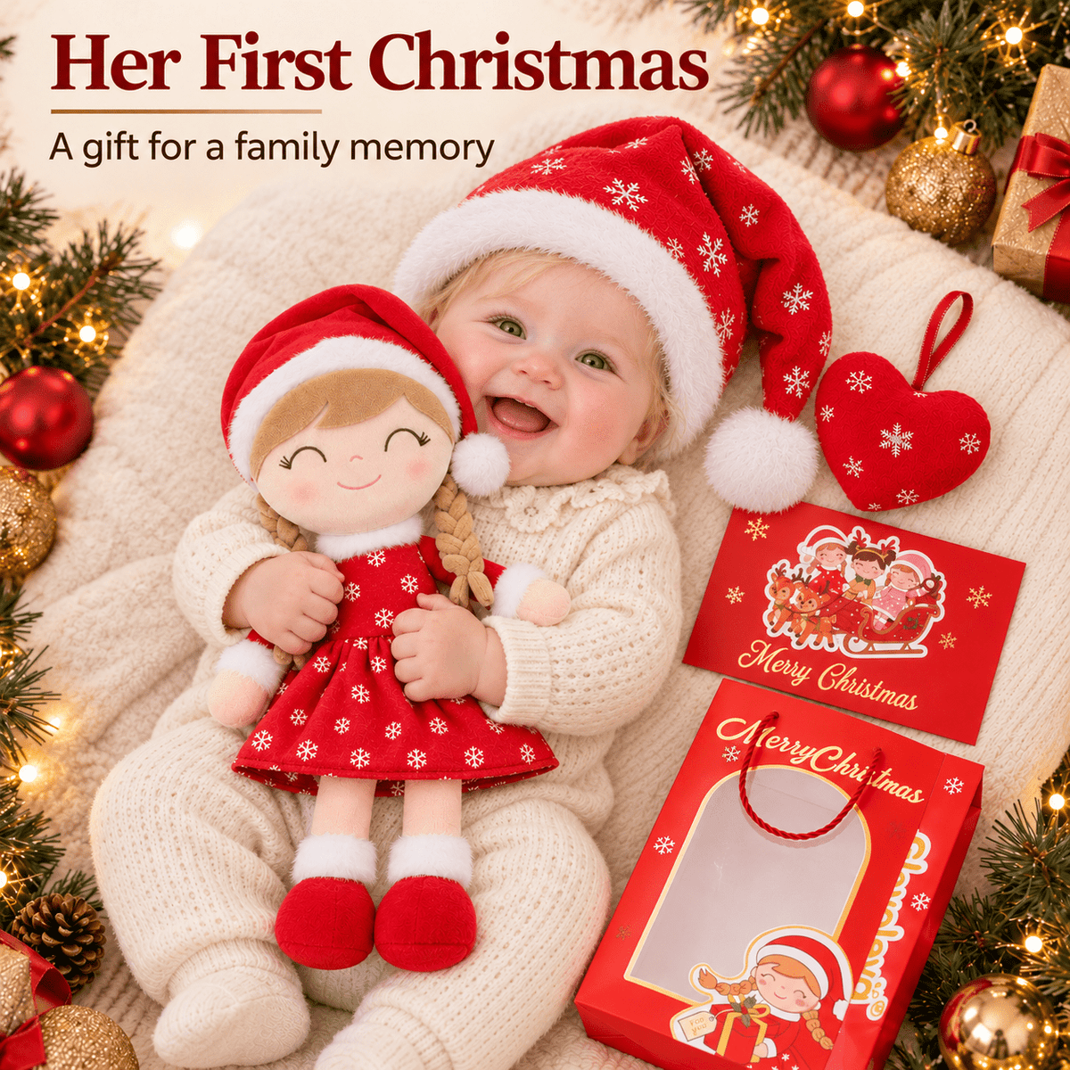 Gloveleya Red Christmas Doll Gift Set – Light Skin – 5 Pieces - Gloveleya Official