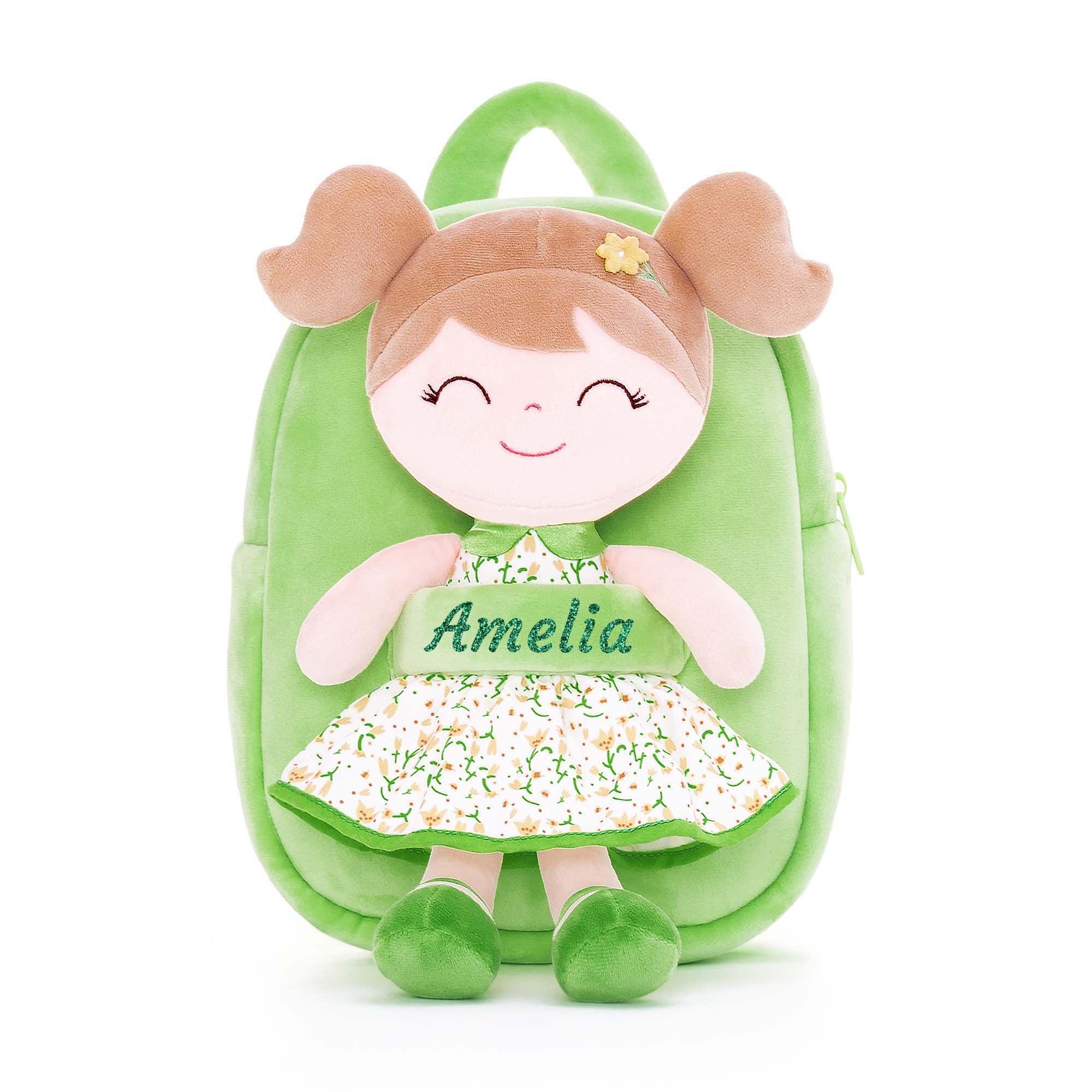 Gloveleya 9-inch Personalized Flower Fairy  Girls Dolls Backpacks Green