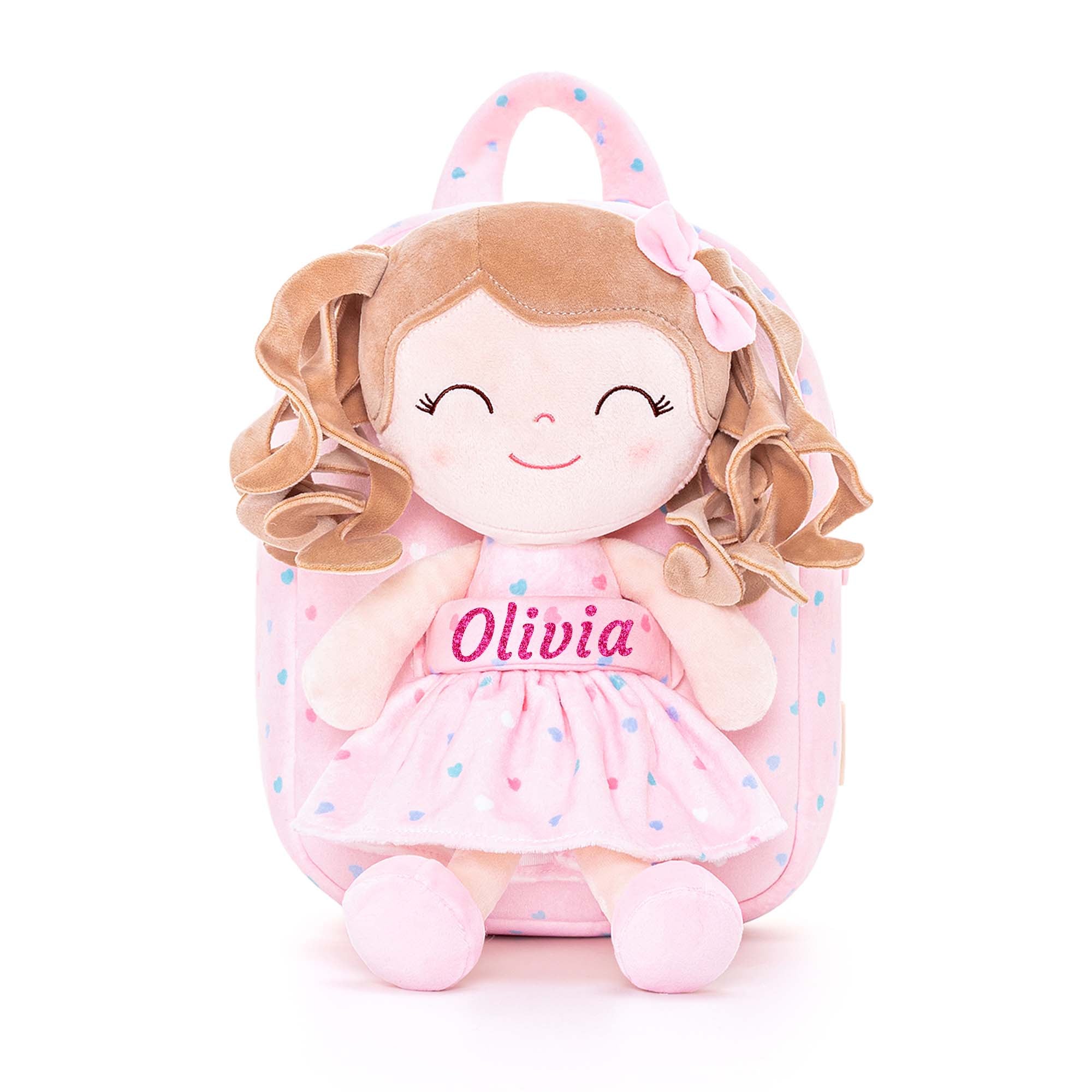 Gloveleya 9-inch Personalized Spring Girl Love Heart Dolls Backpacks Pink