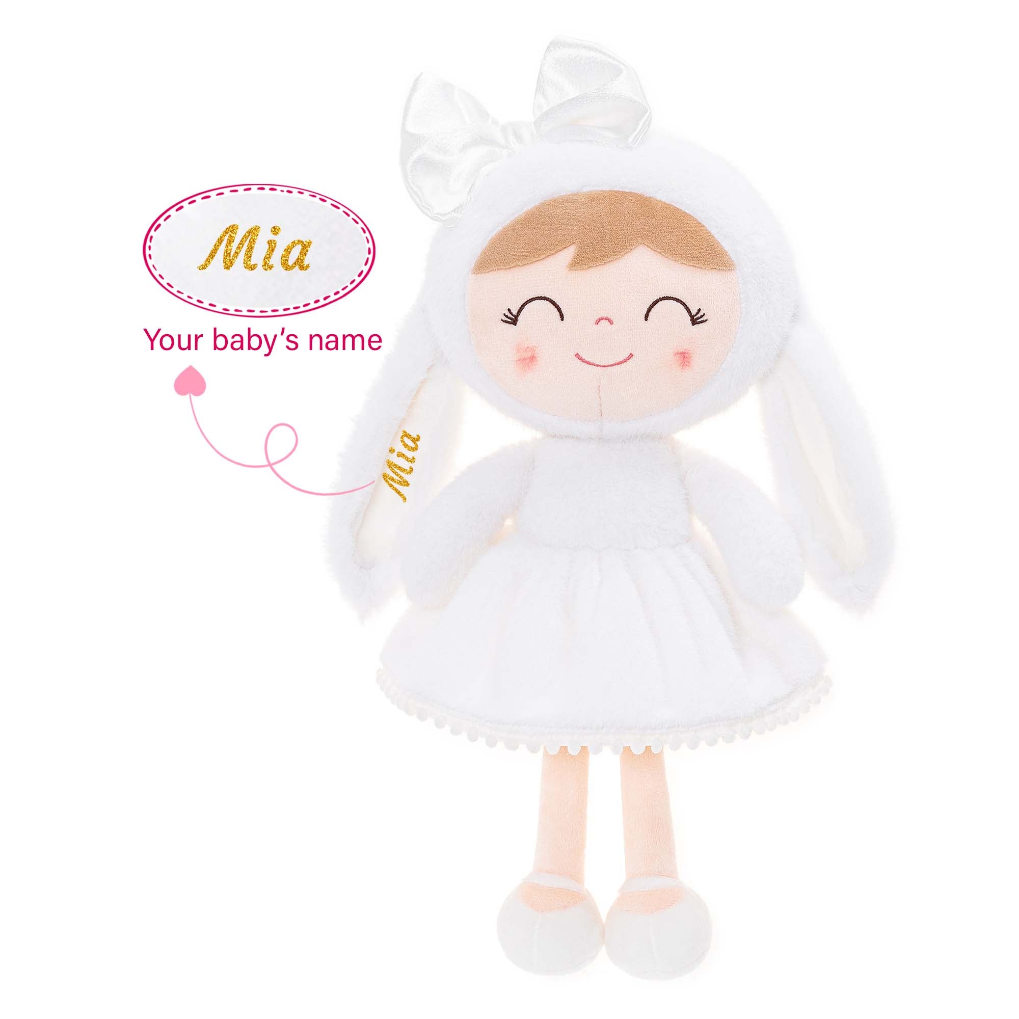 Muñeco de peluche personalizado de conejo blanco Gloveleya de 12 pulgadas 