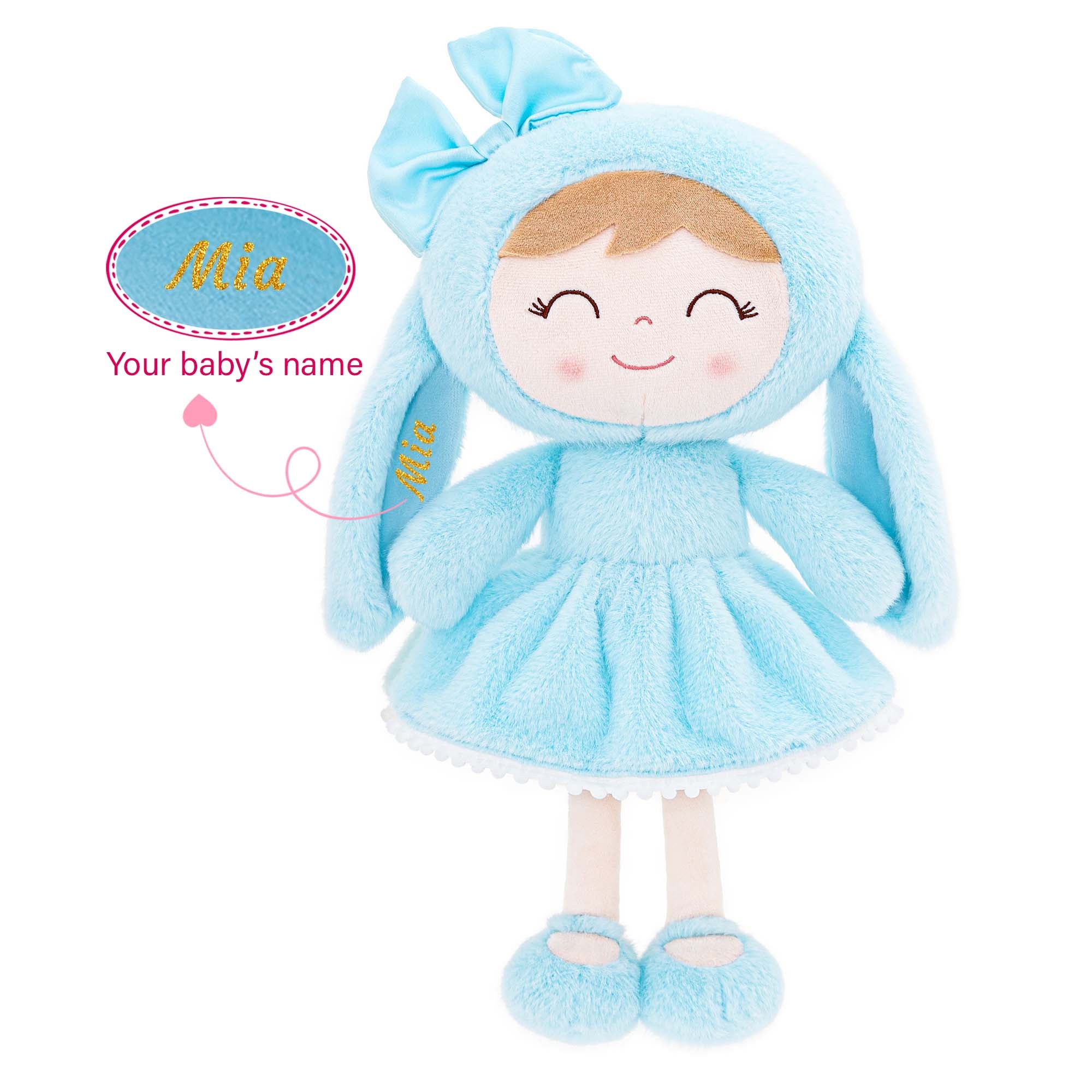 Gloveleya 12-inch Personalized Plush Bunny Doll Blue