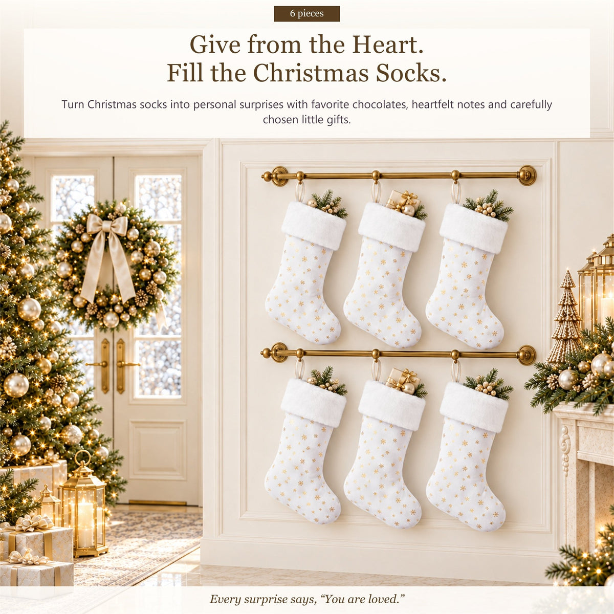 Gloveleya White Christmas Stockings – Set of 6 - Gloveleya Official