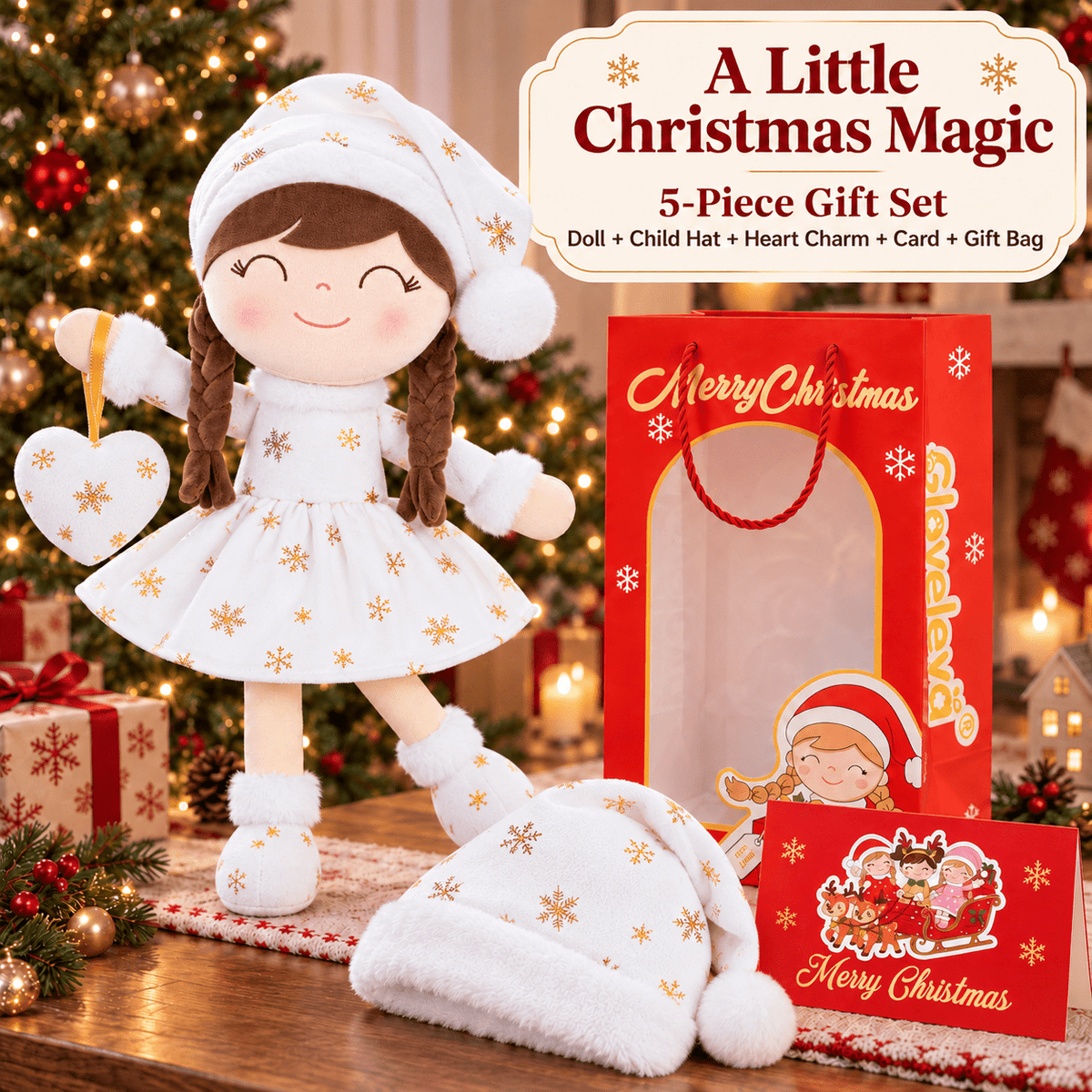 Gloveleya White & Gold Christmas Doll Gift Set – 5 Pieces - Gloveleya Official