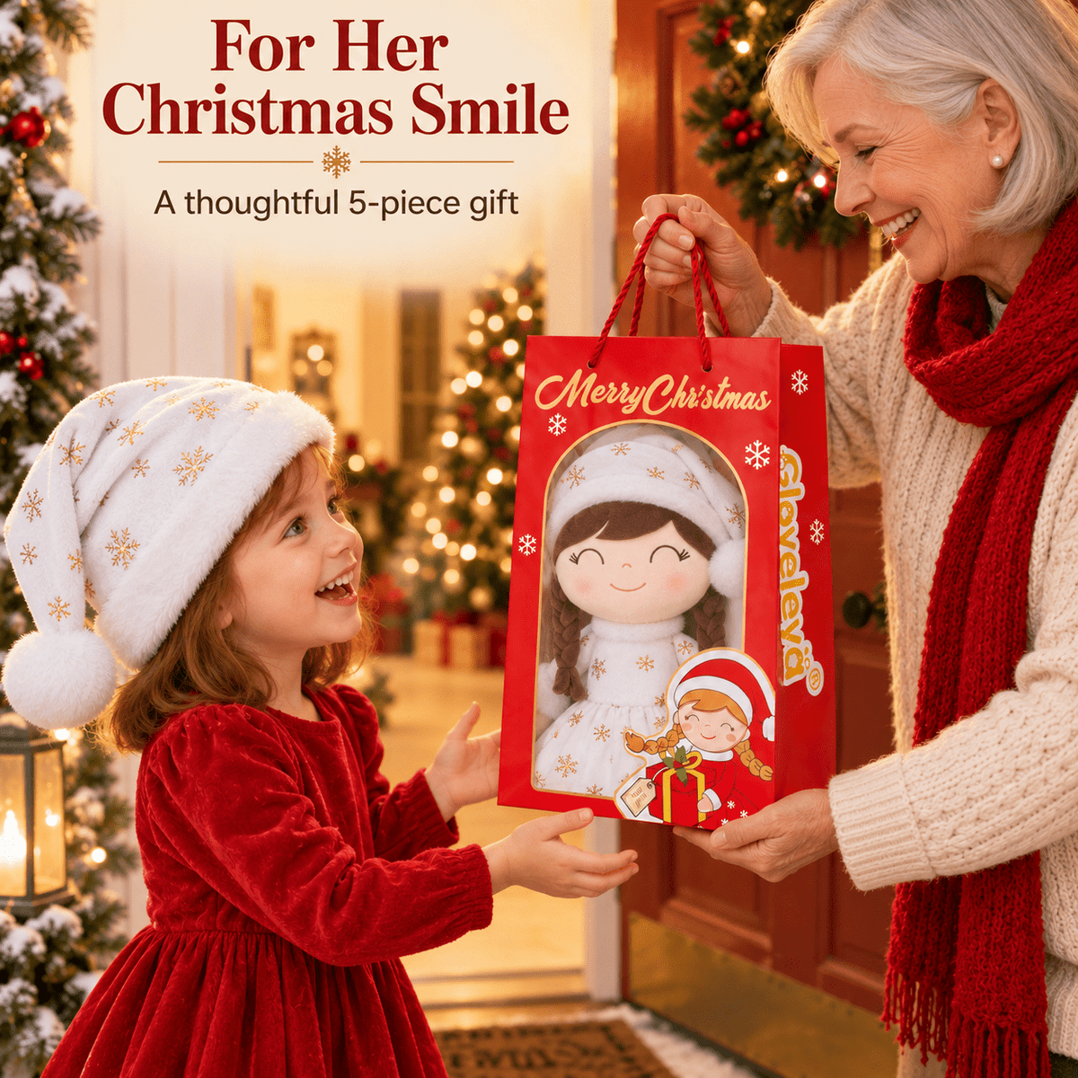 Gloveleya White & Gold Christmas Doll Gift Set – 5 Pieces - Gloveleya Official