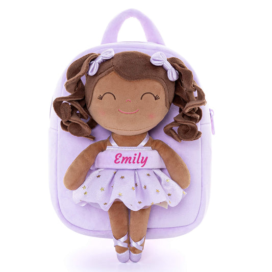 Gloveleya 9-inch Personalized Plush Curly Ballet Girl Dolls Backpack Tanned Purple Ballet Dream - Gloveleya Offical