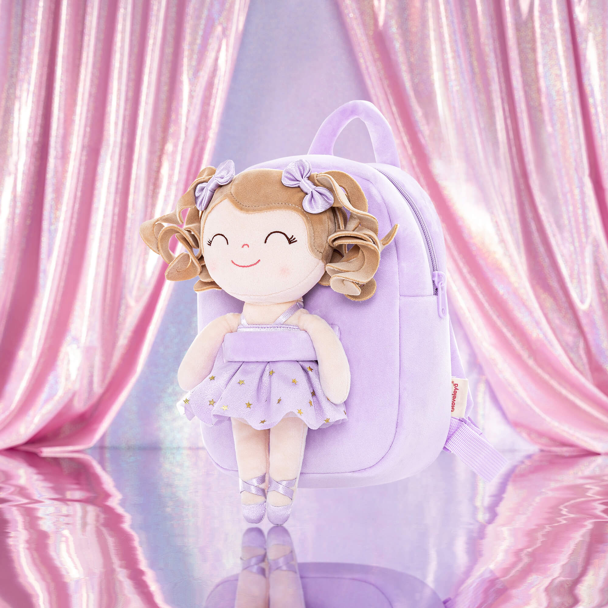 Gloveleya 9-inch Personalized Plush Curly Ballet Girl Dolls Backpack Purple Ballet Dream