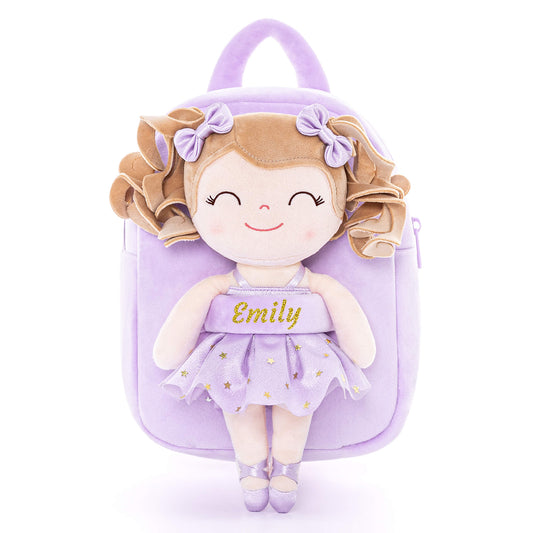 Gloveleya 9-inch Personalized Plush Curly Ballet Girl Dolls Backpack Purple Ballet Dream - Gloveleya Offical