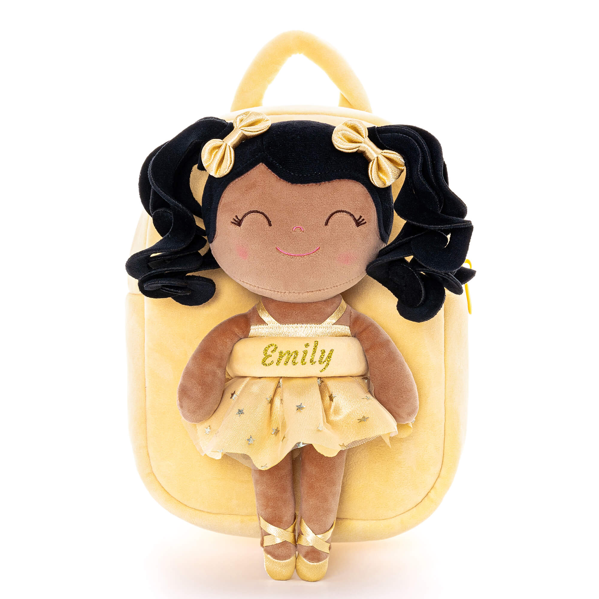Gloveleya 9-inch Personalized Plush Curly Ballet Girl Dolls Backpack Tanned Gold Ballet Dream
