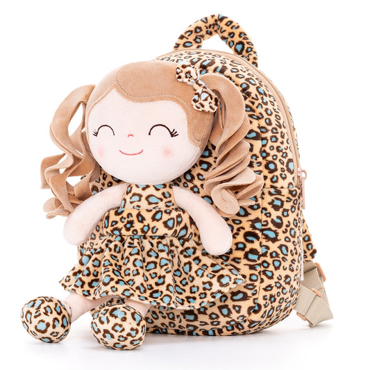 Gloveleya 9-inch Personalized Plush Curly Animal Leopard Dolls Backpack Skinny