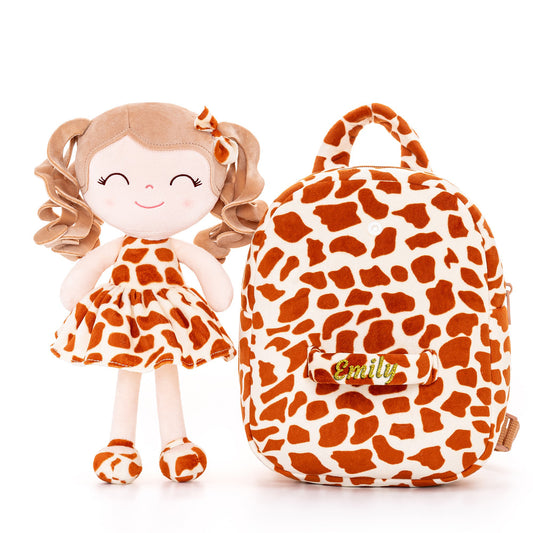 Gloveleya 9-inch Personalized Plush Curly Animal Dolls Backpack Giraffe