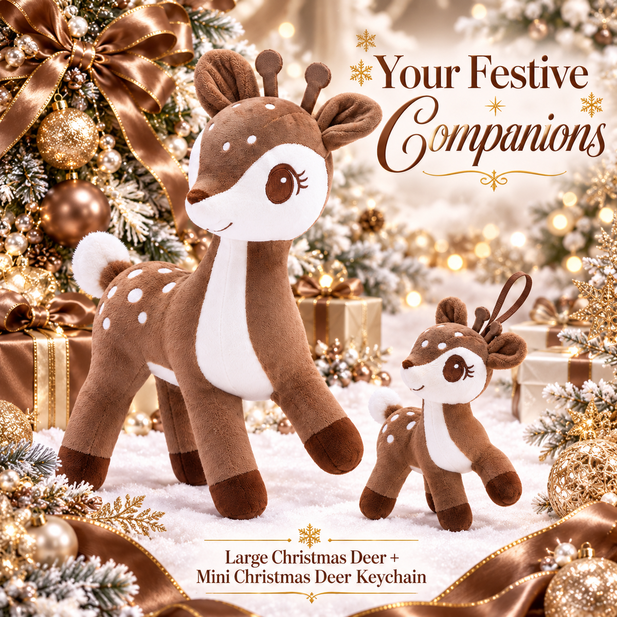 Lazada Dark Brown deer plush and mini keychain two-piece set — matching pair