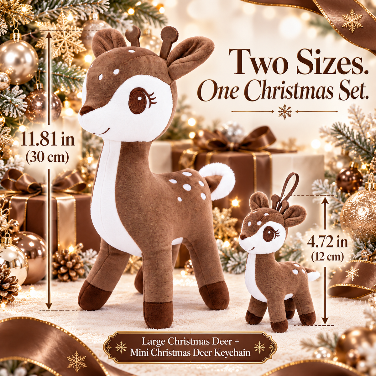 Lazada Dark Brown deer plush and mini keychain two-piece set — size guide