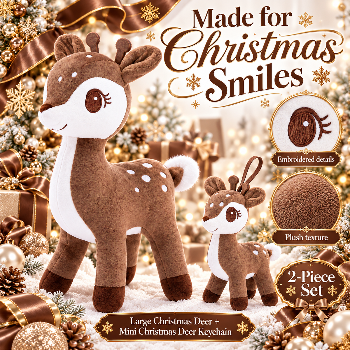 Lazada Dark Brown deer plush and mini keychain two-piece set — product details