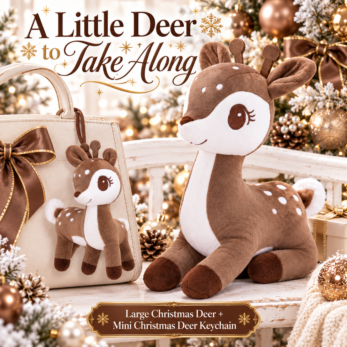 Lazada Dark Brown deer plush and mini keychain two-piece set — bag charm styling