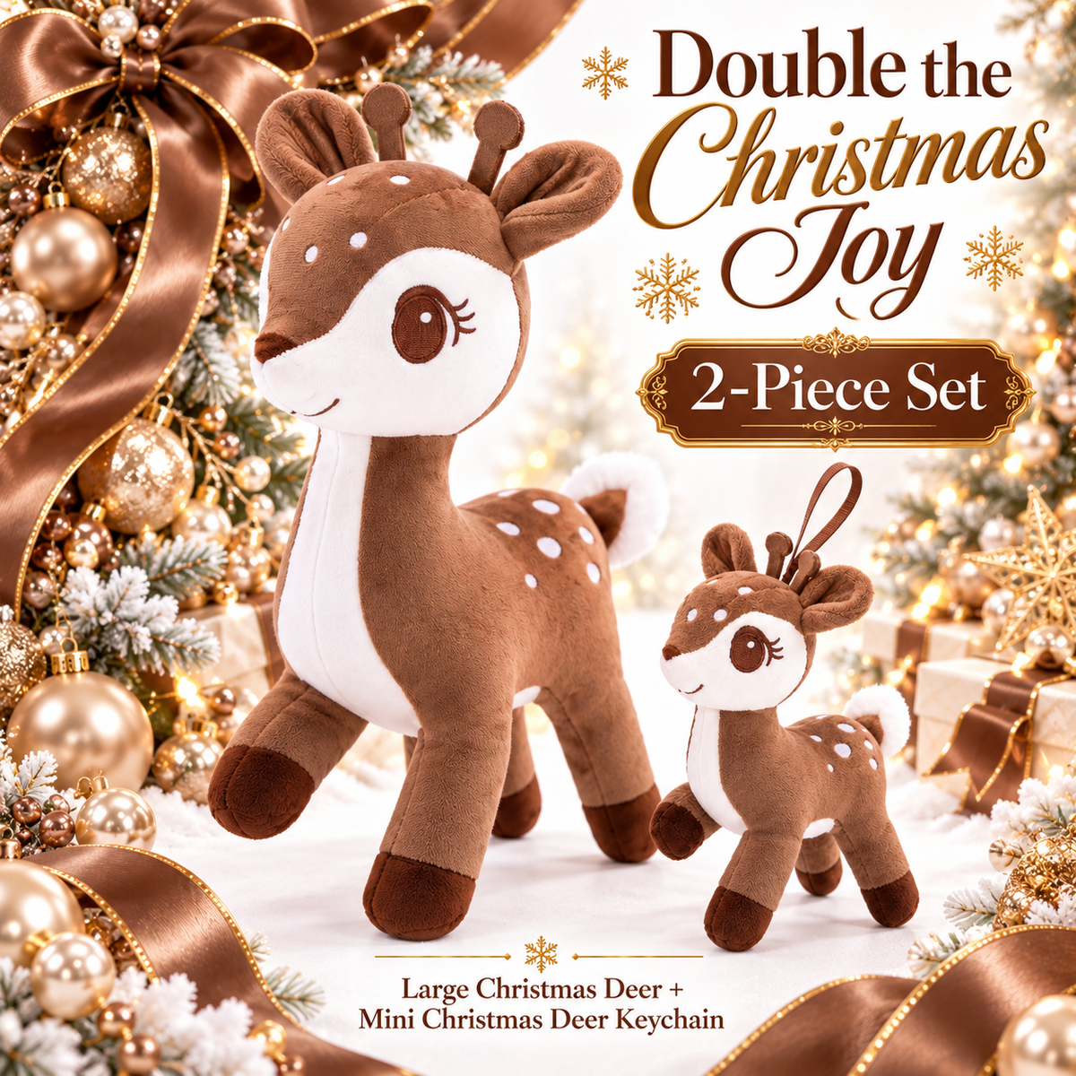 Lazada Dark Brown deer plush and mini keychain two-piece set — playful pose