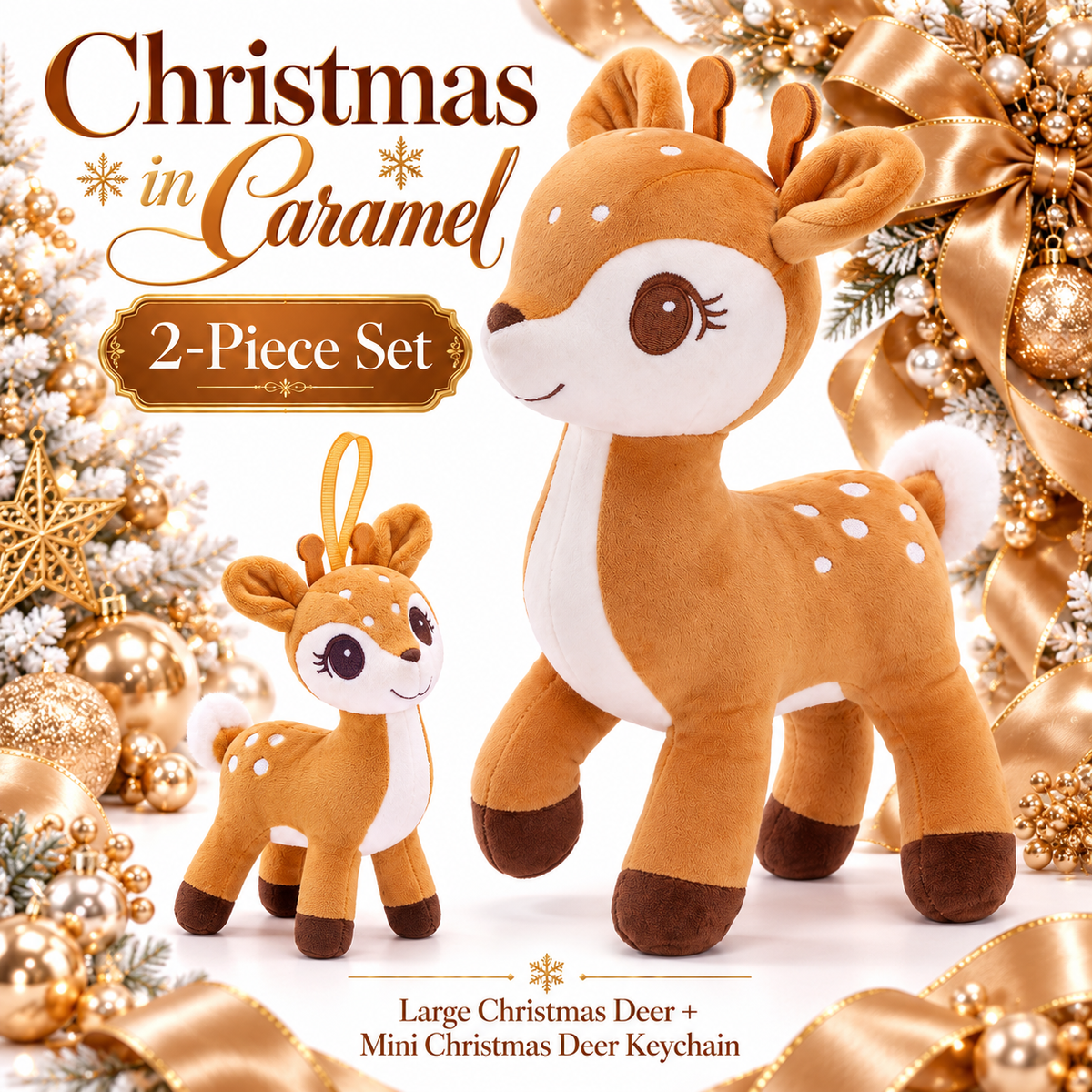 Lazada Light Brown deer plush and mini keychain two-piece set — Christmas display