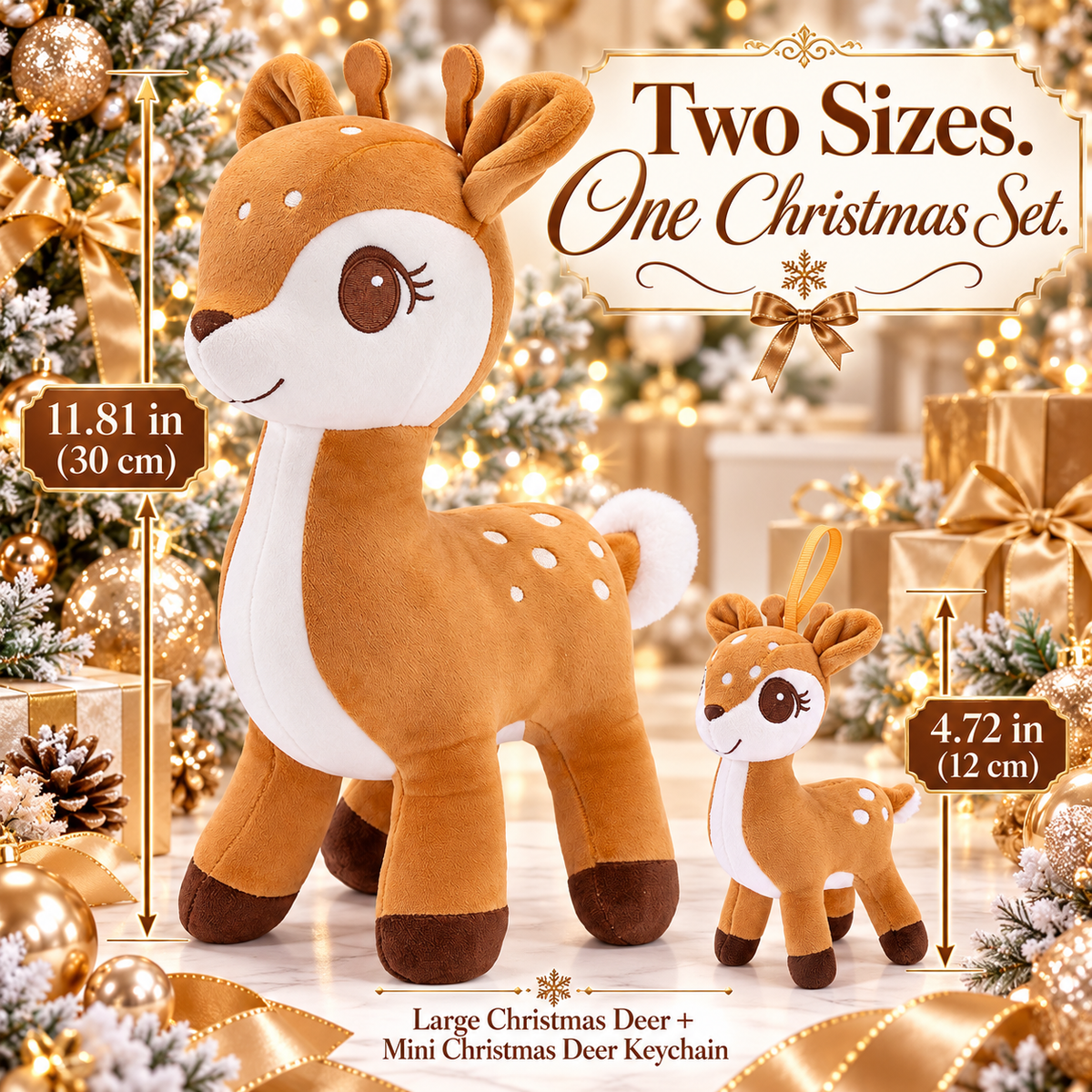Lazada Light Brown deer plush and mini keychain two-piece set — size guide