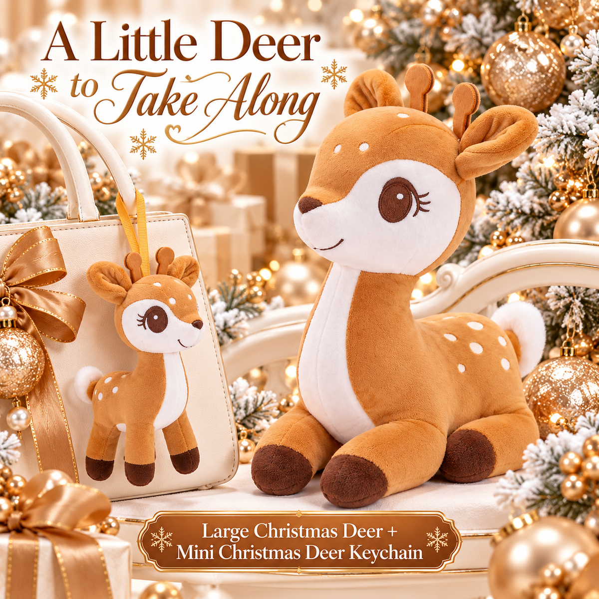 Lazada Light Brown deer plush and mini keychain two-piece set — bag charm styling