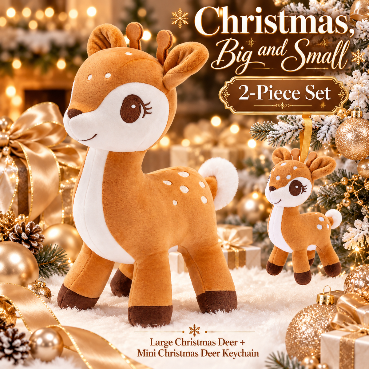 Lazada Light Brown deer plush and mini keychain two-piece set — Christmas tree styling