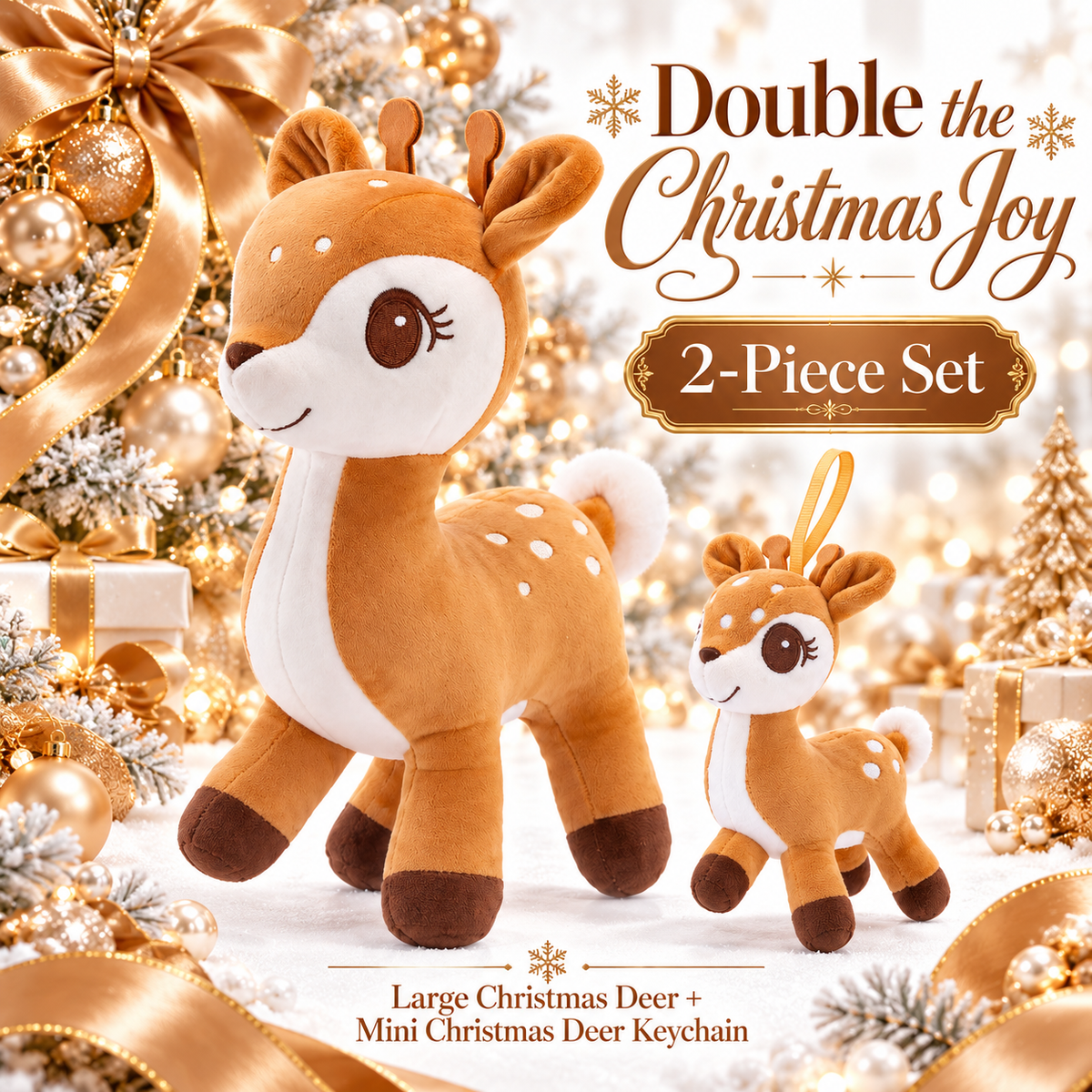 Lazada Light Brown deer plush and mini keychain two-piece set — playful pose