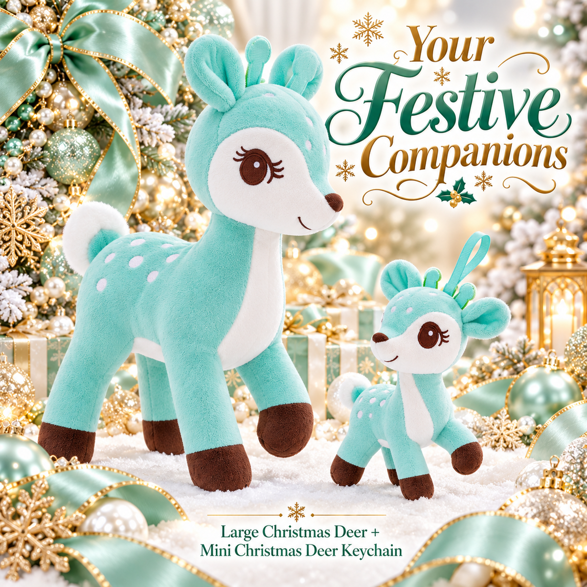 Lazada Mint Green deer plush and mini keychain two-piece set — matching pair