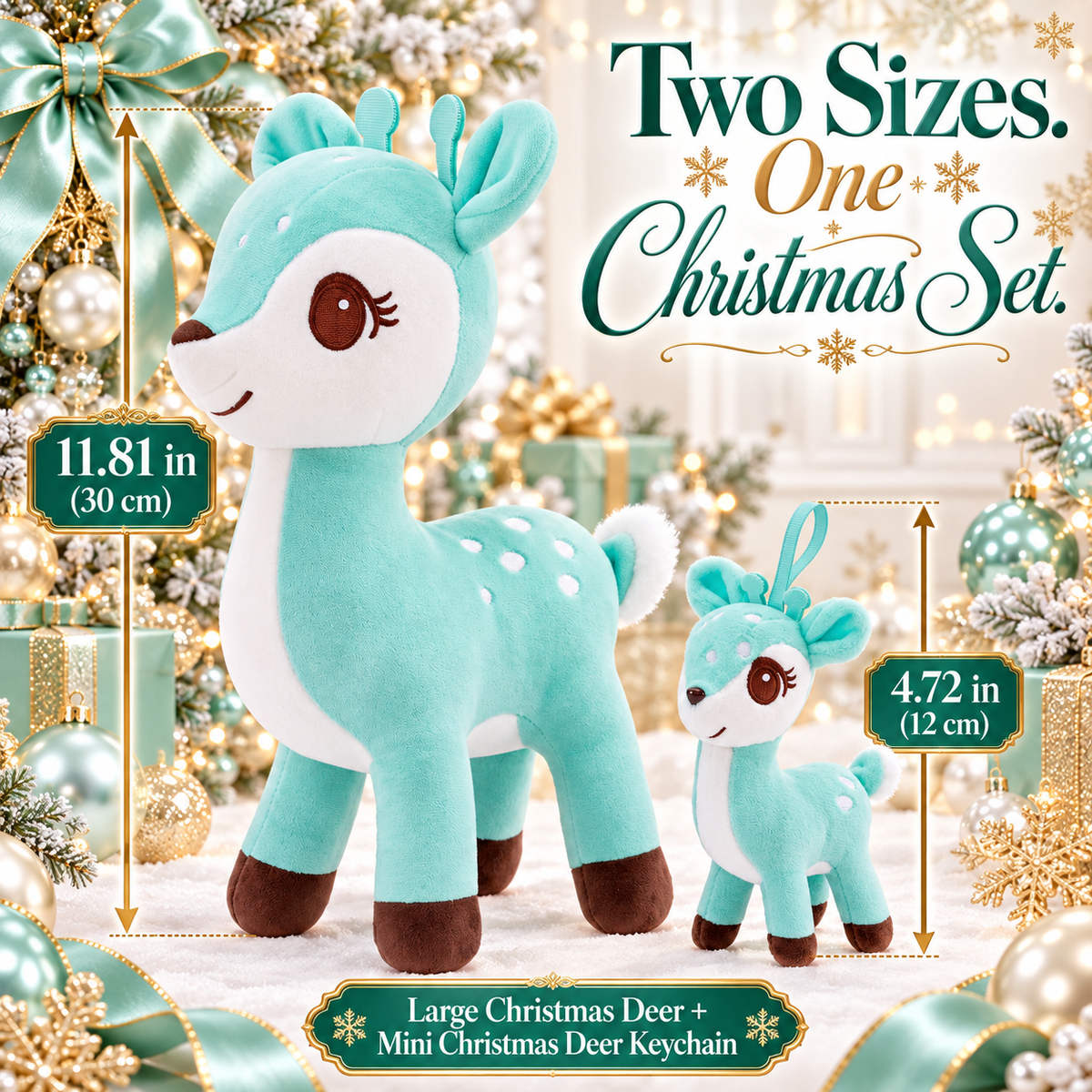 Lazada Mint Green deer plush and mini keychain two-piece set — size guide