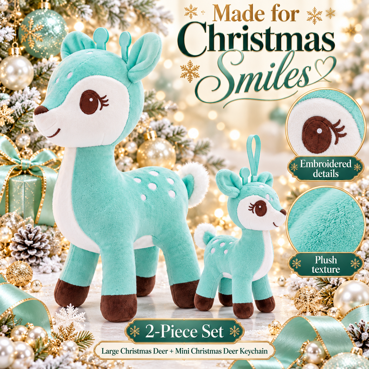 Lazada Mint Green deer plush and mini keychain two-piece set — product details