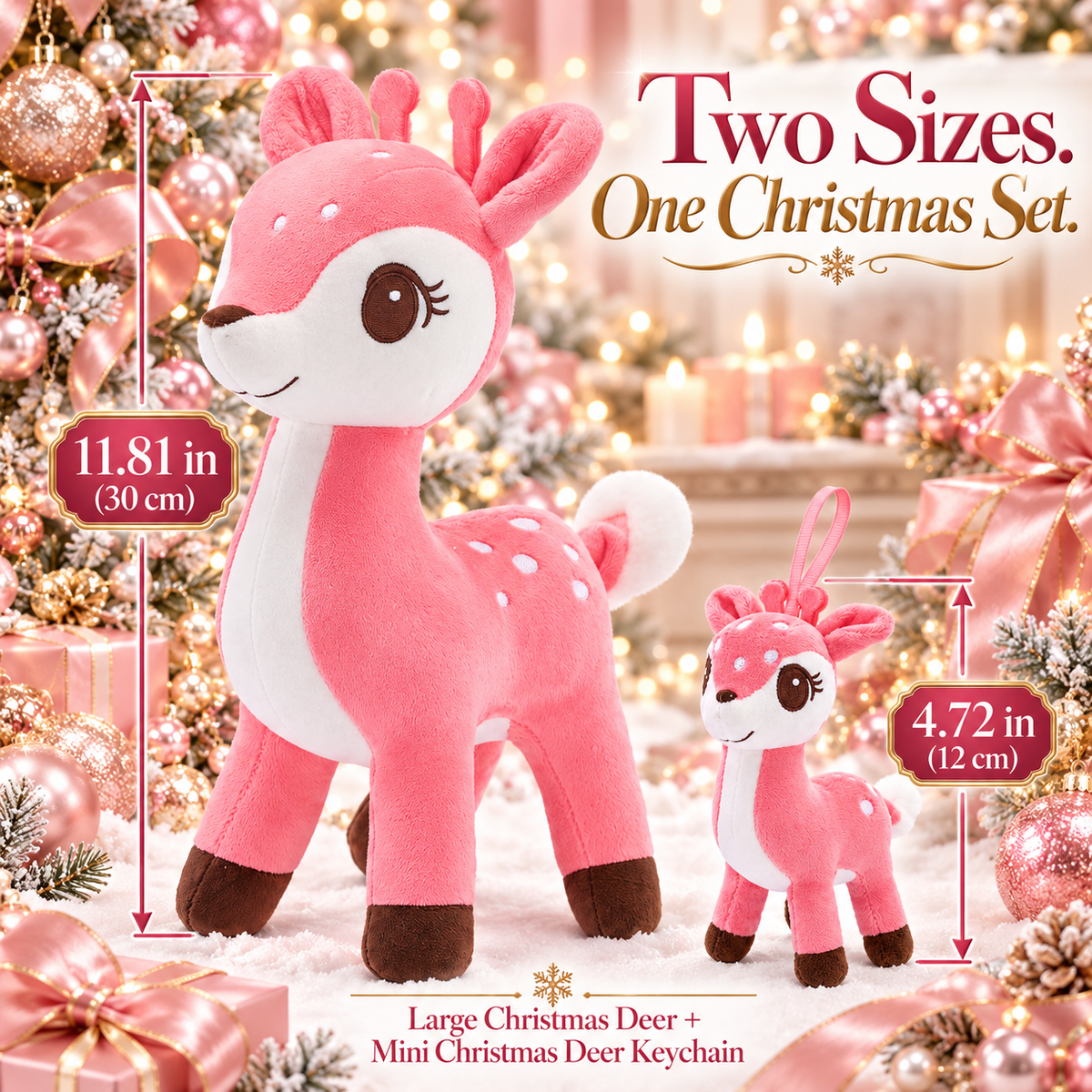Lazada Pink deer plush and mini keychain two-piece set — size guide