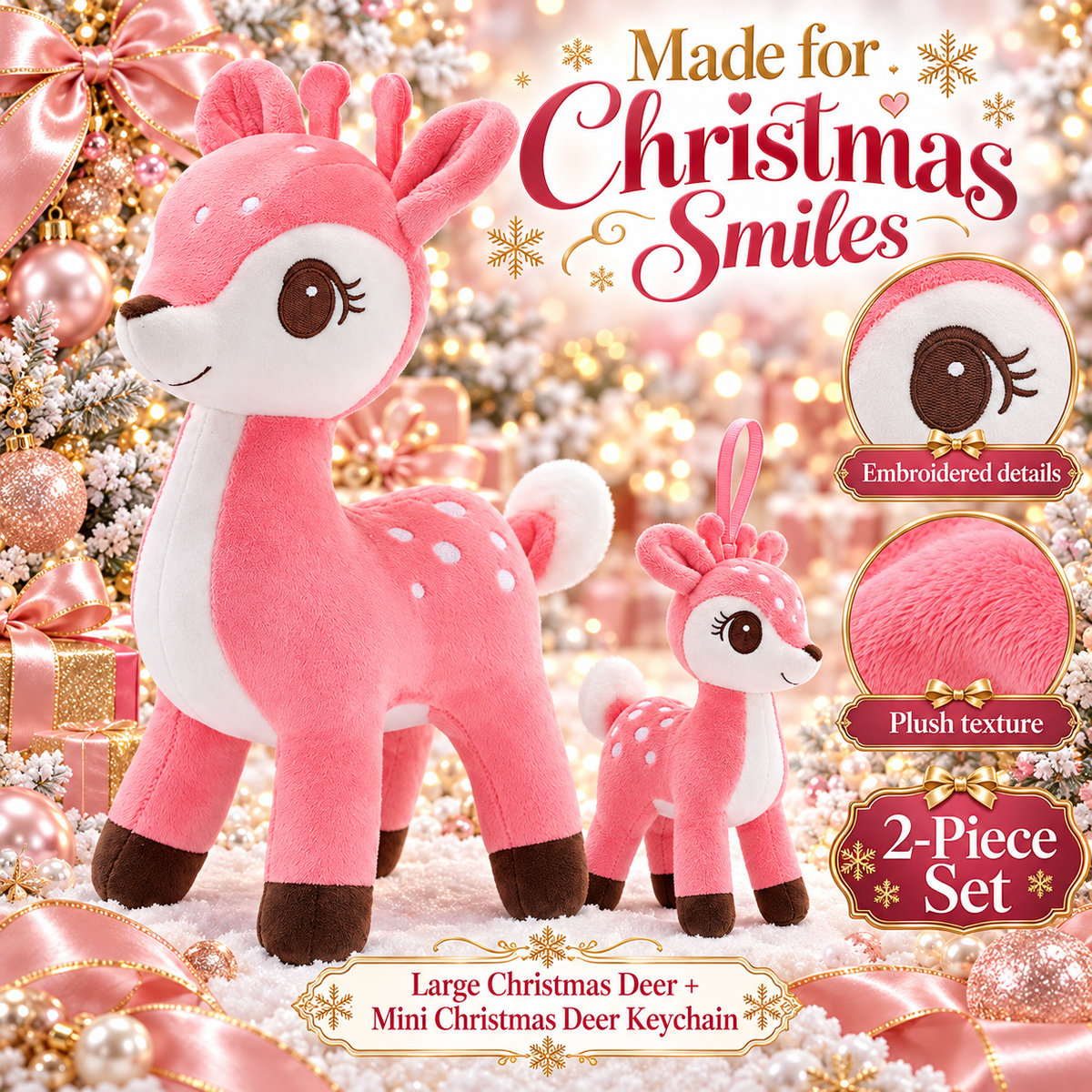 Lazada Pink deer plush and mini keychain two-piece set — product details