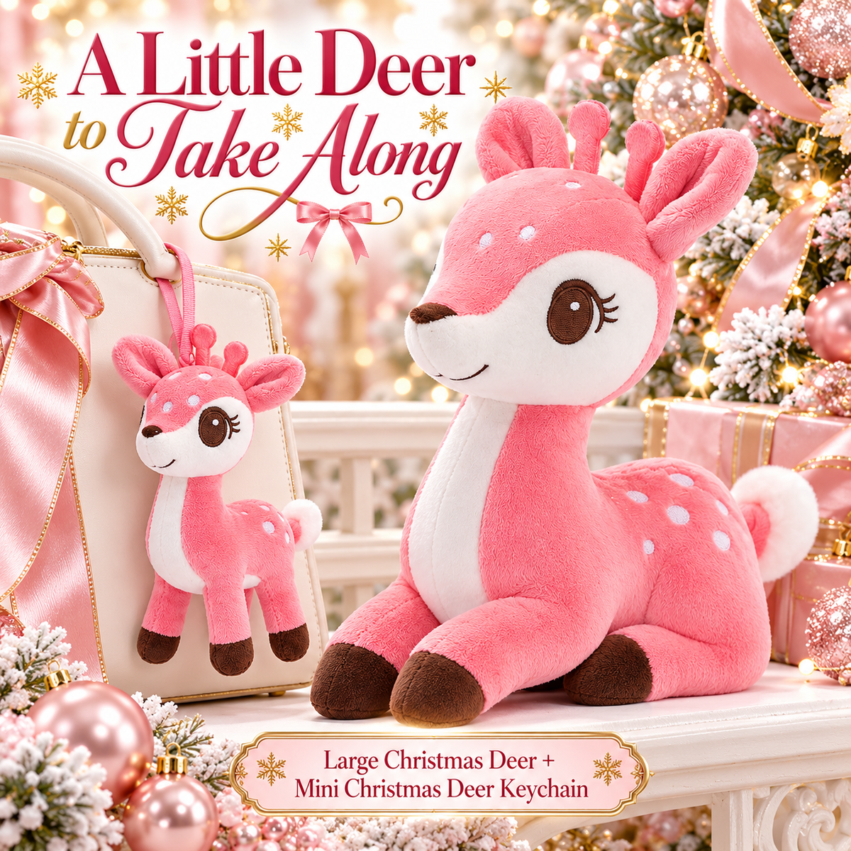 Lazada Pink deer plush and mini keychain two-piece set — bag charm styling