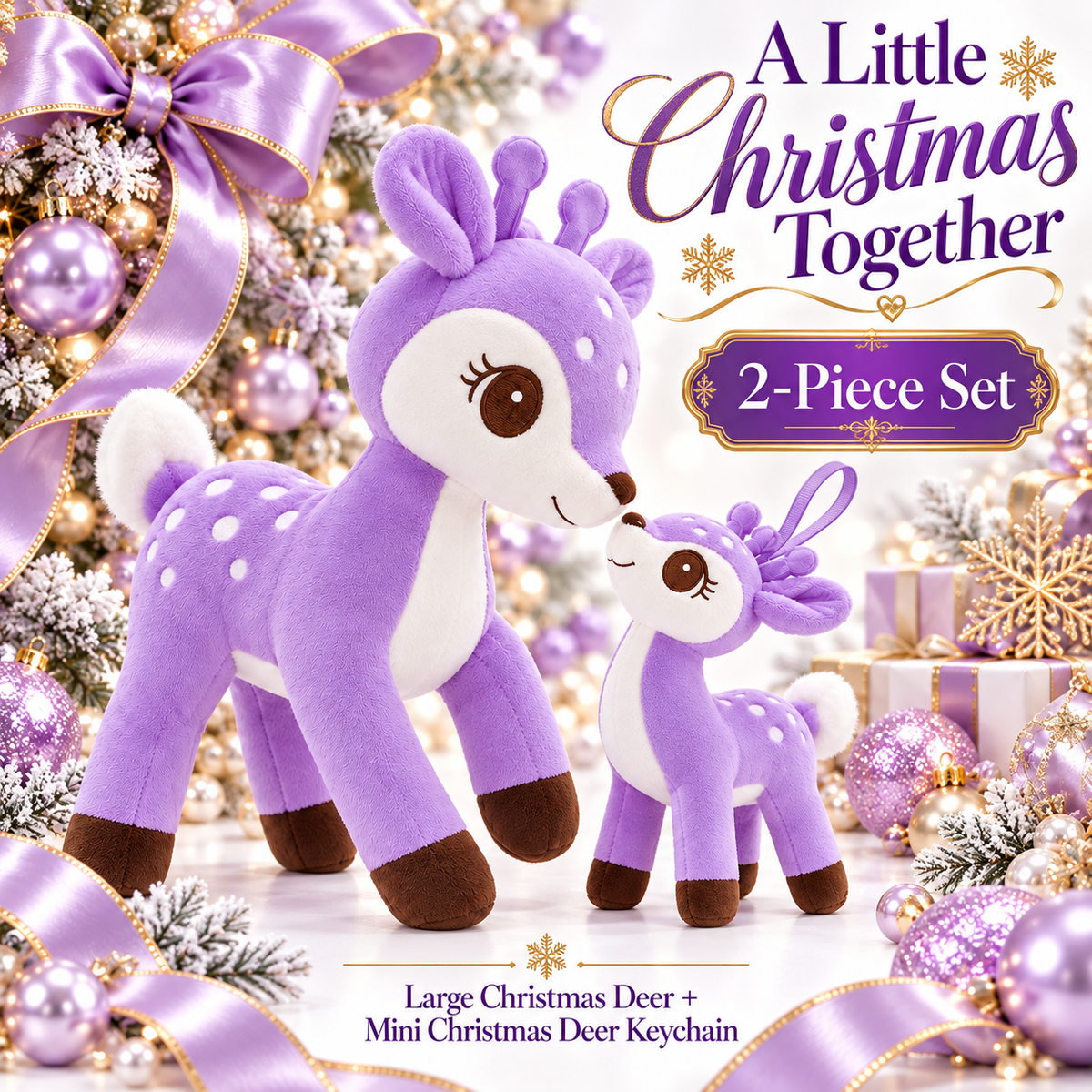 Lazada Purple deer plush and mini keychain two-piece set — nose-to-nose pose
