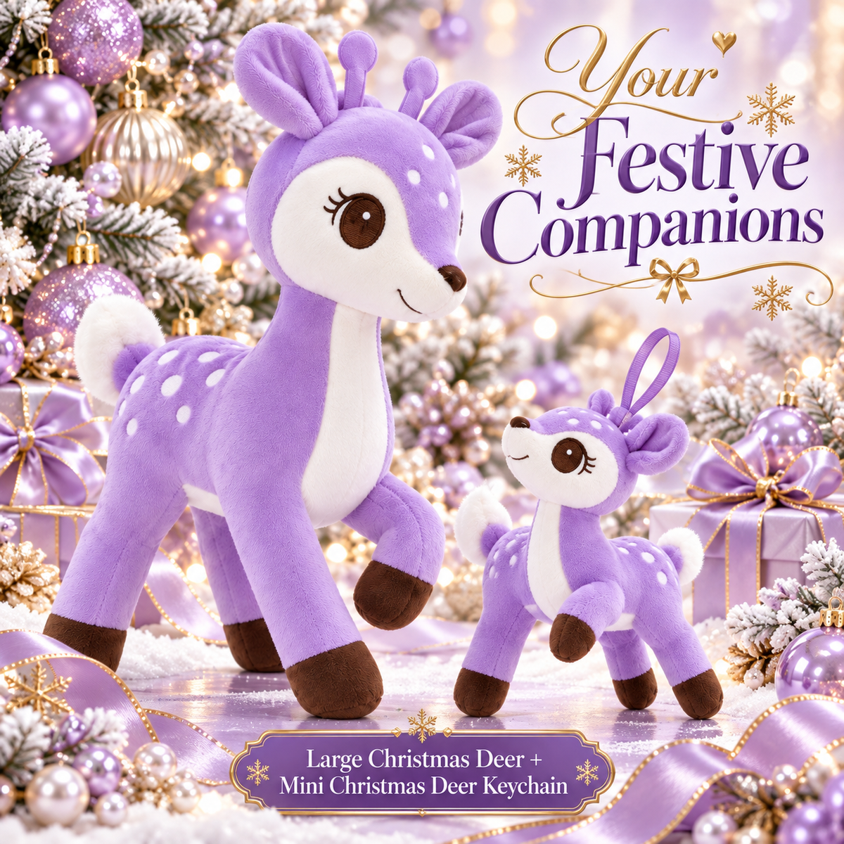 Lazada Purple deer plush and mini keychain two-piece set — matching pair