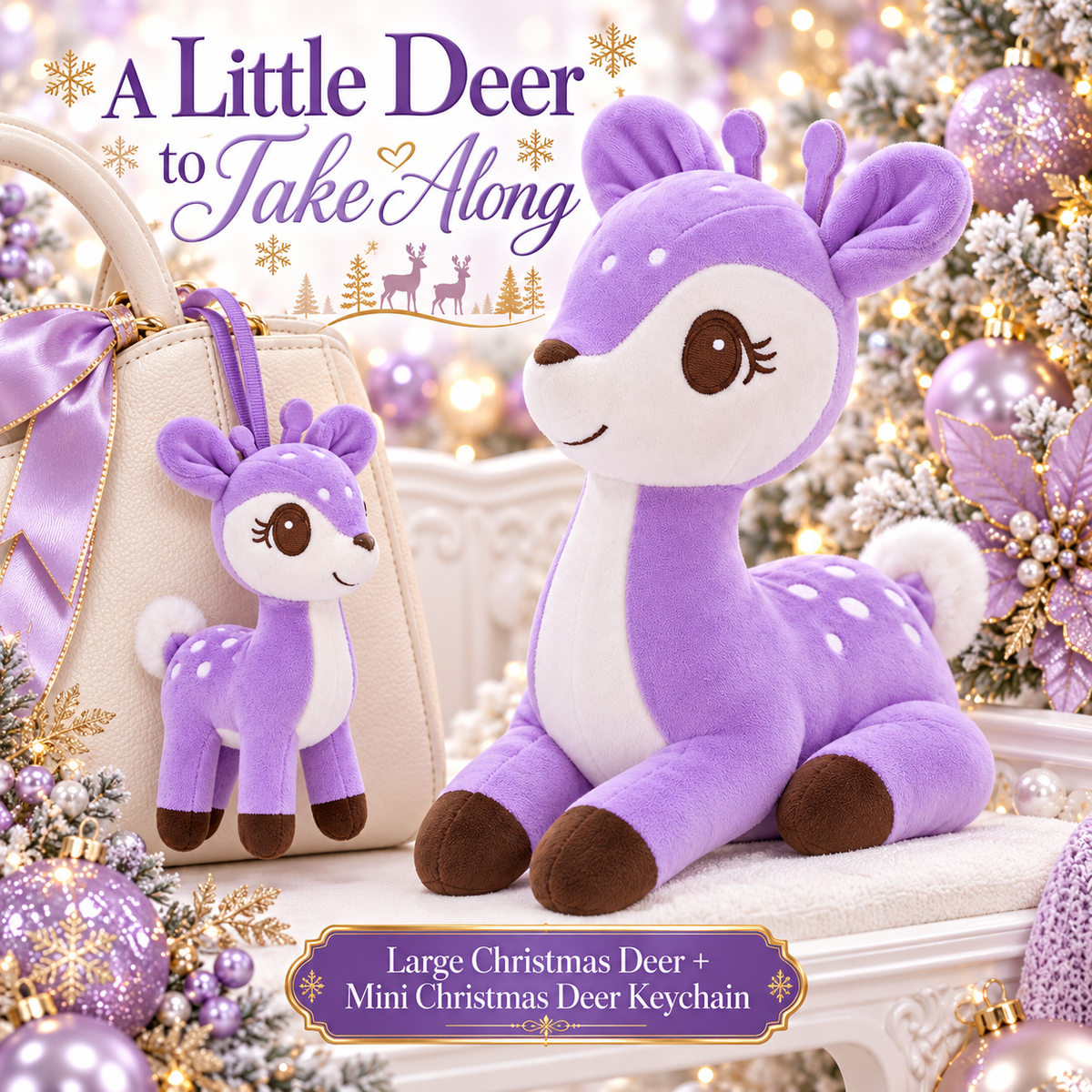 Lazada Purple deer plush and mini keychain two-piece set — bag charm styling