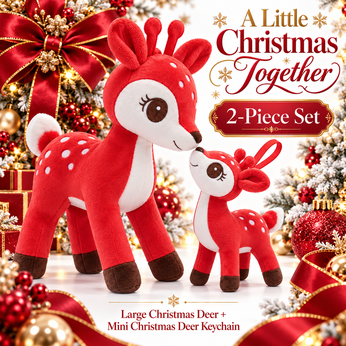 Lazada Red deer plush and mini keychain two-piece set — nose-to-nose pose