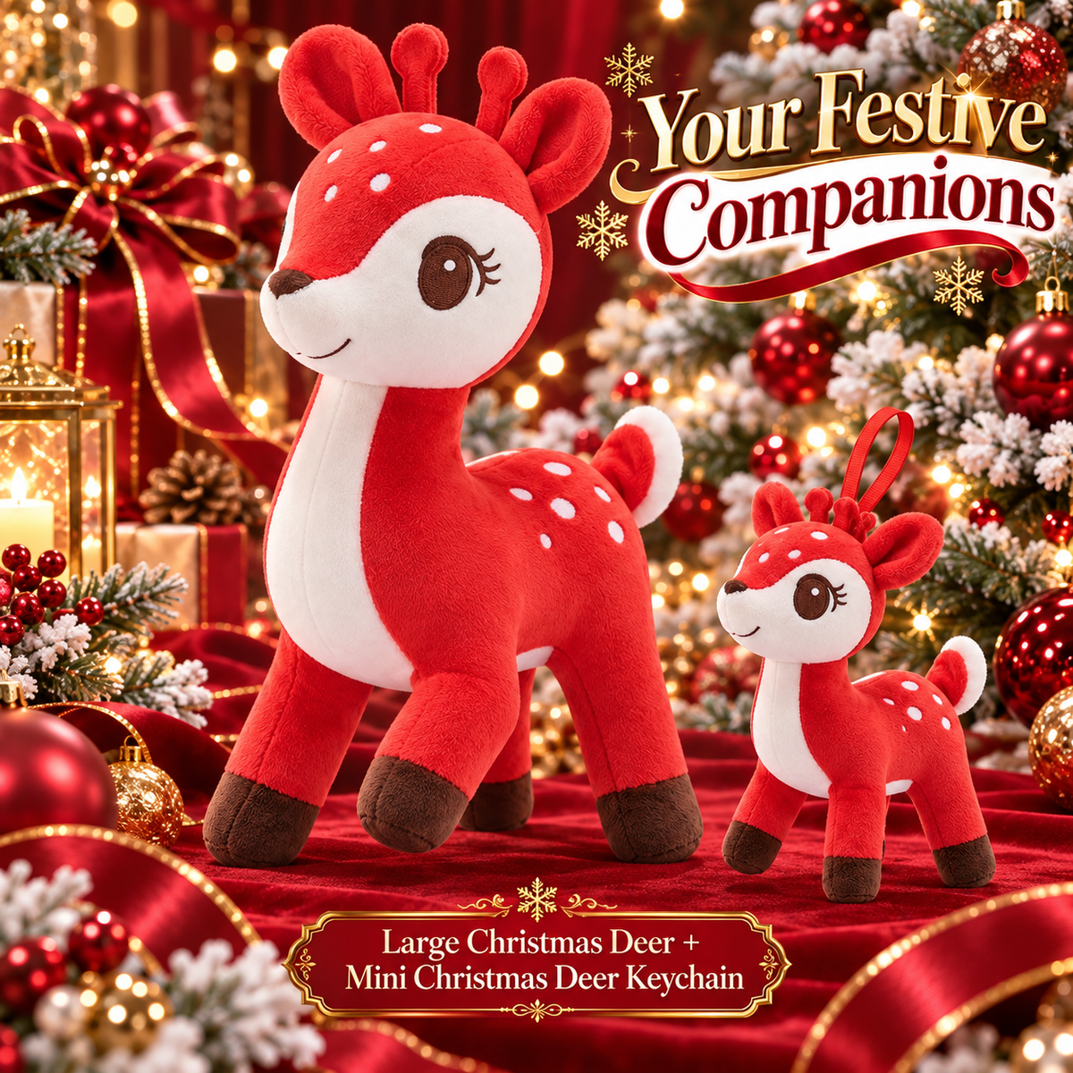 Lazada Red deer plush and mini keychain two-piece set — matching pair