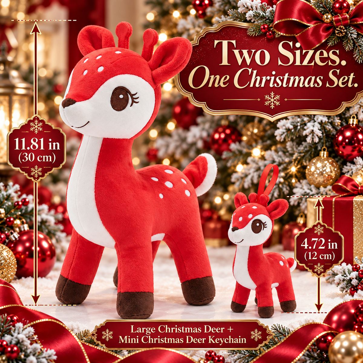 Lazada Red deer plush and mini keychain two-piece set — size guide
