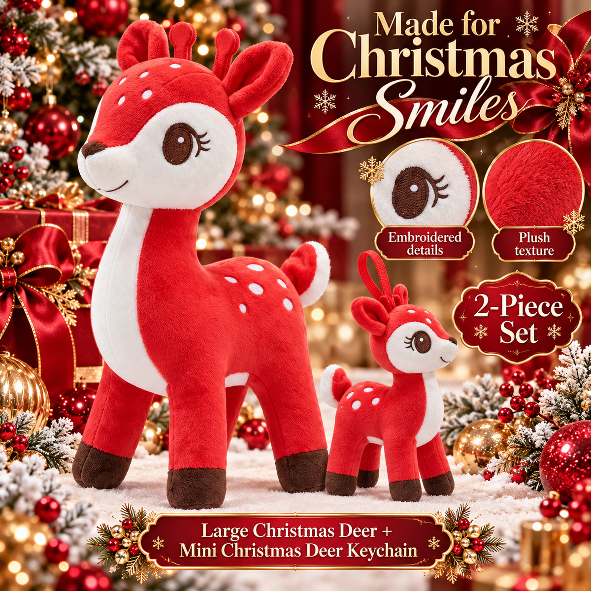 Lazada Red deer plush and mini keychain two-piece set — product details