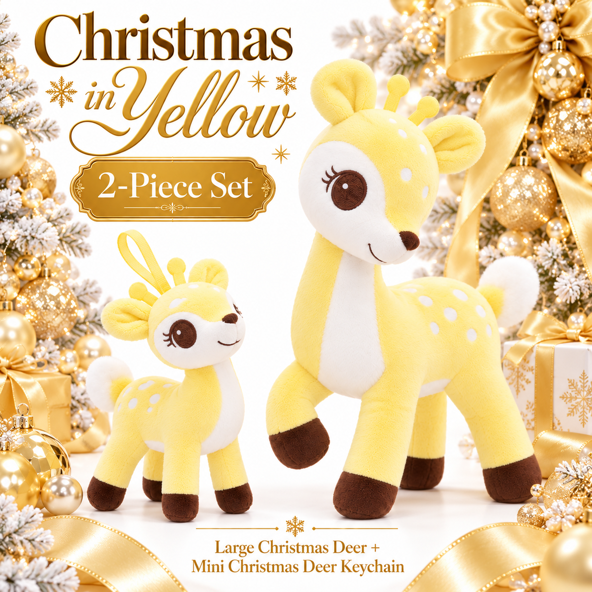 Lazada Yellow deer plush and mini keychain two-piece set — Christmas display