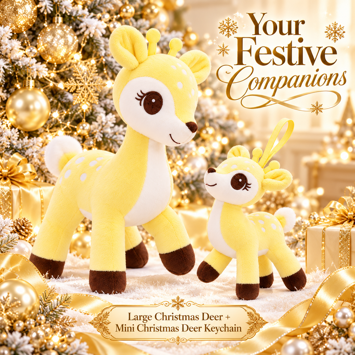 Lazada Yellow deer plush and mini keychain two-piece set — matching pair