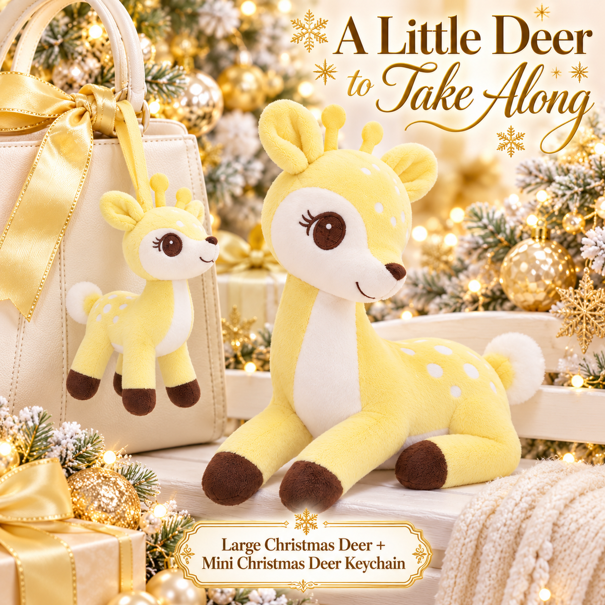 Lazada Yellow deer plush and mini keychain two-piece set — bag charm styling