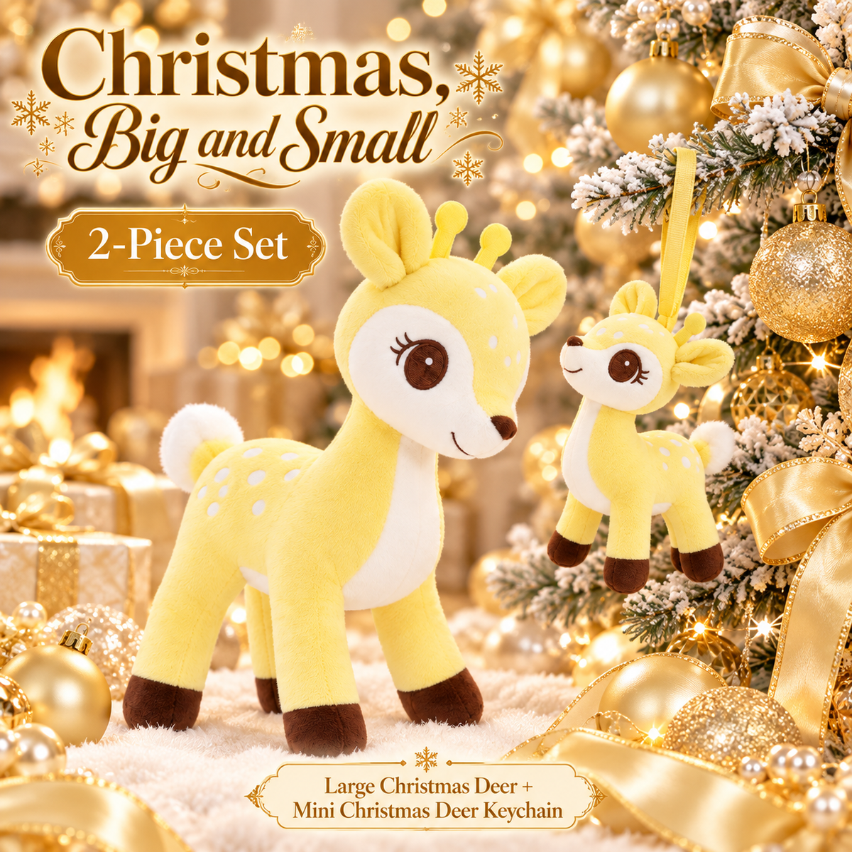 Lazada Yellow deer plush and mini keychain two-piece set — Christmas tree styling