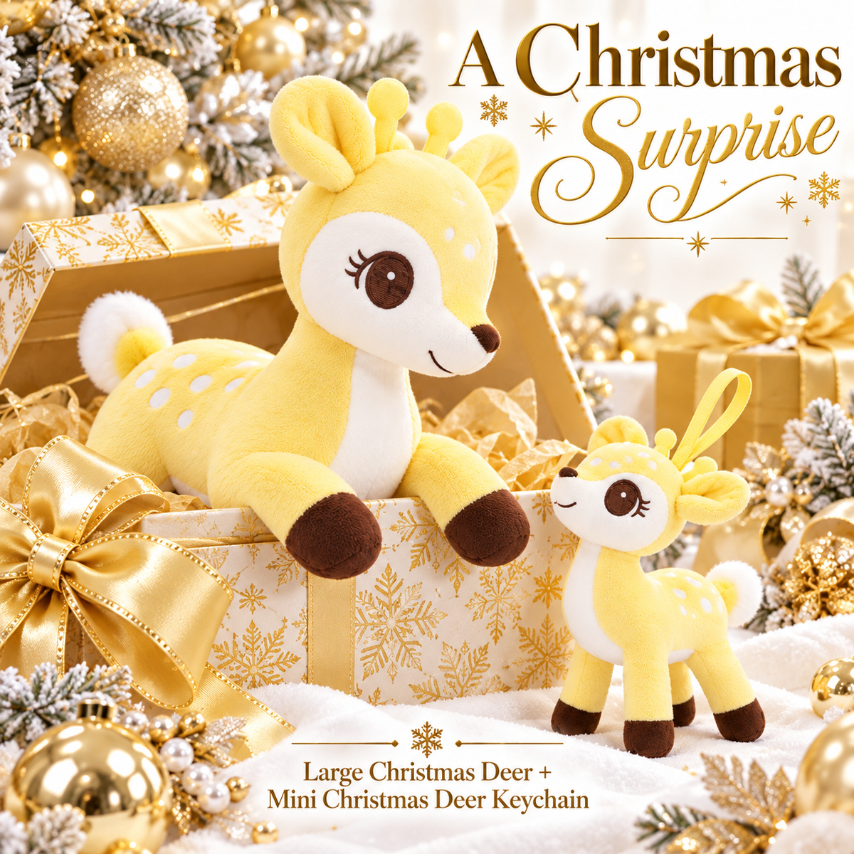 Lazada Yellow deer plush and mini keychain two-piece set — gift box scene (props not included)