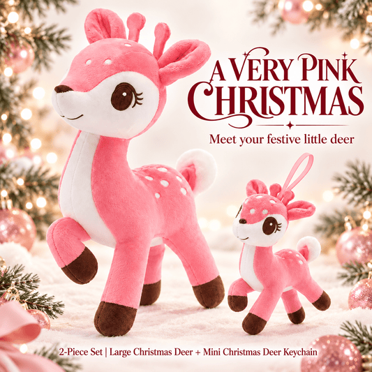 Lazada Pink Christmas Deer Plush & Keychain Gift Set – 2 Pieces - Gloveleya Official