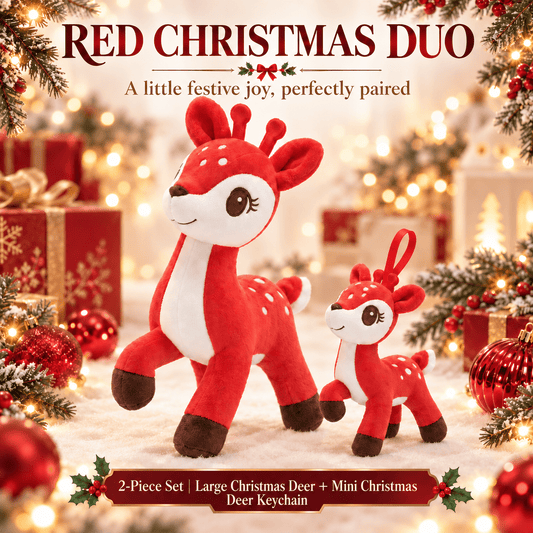 Lazada Red Christmas Deer Plush & Keychain Gift Set – 2 Pieces - Gloveleya Official