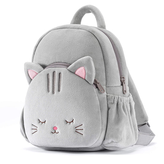 Lazadagifts 11 - inch Toddler Kids Backpack Plush Kitty Cat Pre - School Backpacks with Double Layers Storage Gray - Gloveleya Official