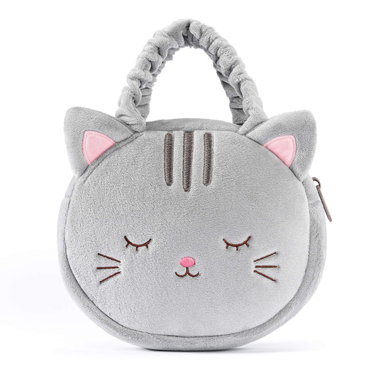 Lazadagifts 6 - inch Fashion Baby Girls Kitty Cat Handbag Plush Girls Purse Gray - Gloveleya Official